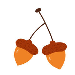 Two acorns on a stem, autumn harvest element, flat vector illustration isolated on transparent background © Backgrounds Only