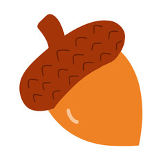 Single acorn with cap, autumn forest nut, flat vector illustration isolated on transparent background © Backgrounds Only
