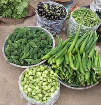 Fresh Green Vegetables at Traditional Indian Farmers Market