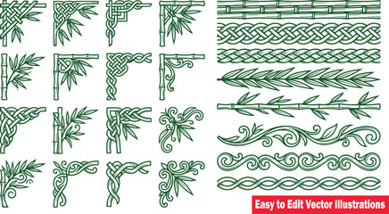 Set of bamboo and braided rope decorative corners and borders © Omera