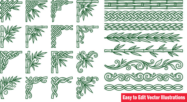 Set of bamboo and braided rope decorative corners and borders