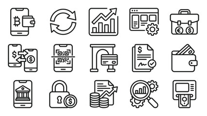 Fototapeta premium Set of thin line icons representing banking finance digital payments and business management for professional web design projects