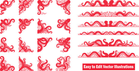 Set of octopus tentacles corner frames and decorative dividers © Omera