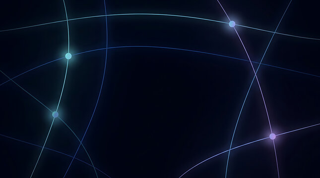 Curved glowing light trails forming a digital network pattern on a dark background with abstract
