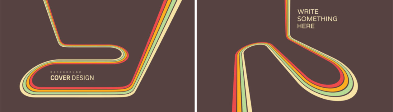 A retro 1970s-style background. Colorful lines. Abstract, dynamic curved ribbons. A serpentine curve of a race track. Designed for posters or banners for sports competitions. Vector illustration.