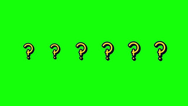 Numerous question marks appearing in sequence on a green screen background with cinematic motion