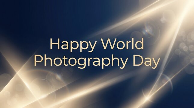 Elegant background design with glowing light streaks and text celebrating the annual event known as happy world photography day for photographers