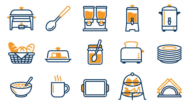 Food service and breakfast buffet icons collection