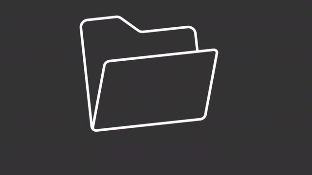 Animated minimalist jumping file folder white white line icon. Open shaking manila folder animation. Digital document organization. Isolated element on dark background. Alpha transparent video