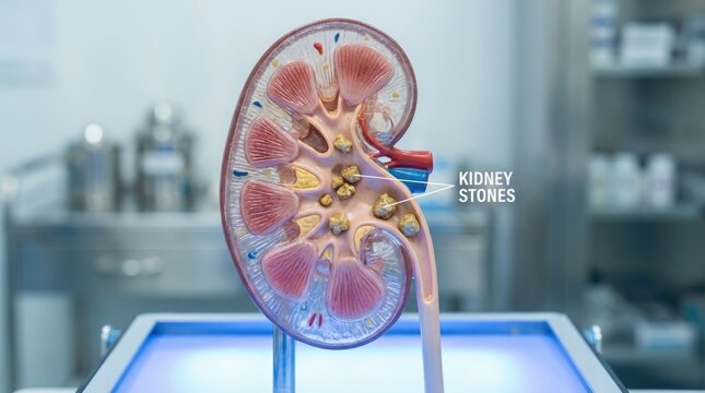 Human organ malady: kidney stone, internal problem, severe discomfort, urinary passage, mineral formation, medical education, painful symptom.