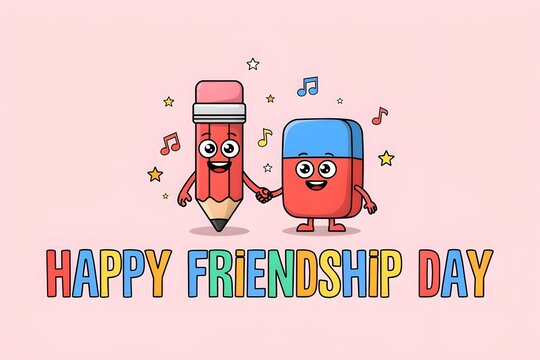 Happy friendship day cute pencil eraser best friends forever illustration