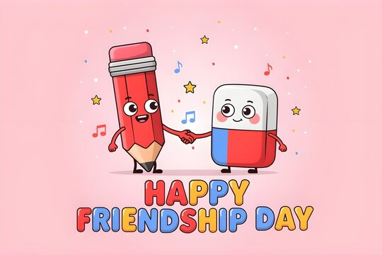 Happy friendship day cute pencil eraser best friends forever illustration