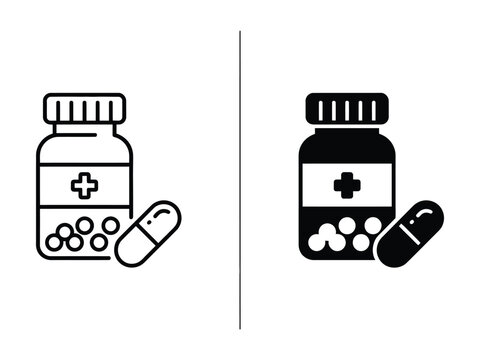 Medicine Bottle And Capsule Icon