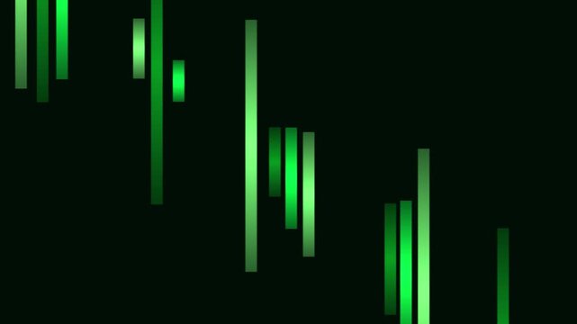 Abstract green digital lines dancing rhythmically in dark space with subtle motion blur