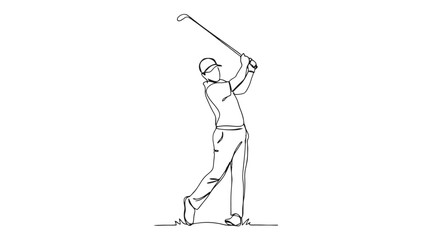 Fototapeta premium Continuous line art of a man playing golf with recreation activity exercise movement minimalist swinging
