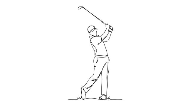 Continuous line art of a man playing golf with recreation activity exercise movement minimalist swinging
