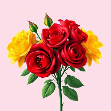 Vibrant rose bouquet with red and yellow flowers arranged in a vector illustration, home decor, flower designs