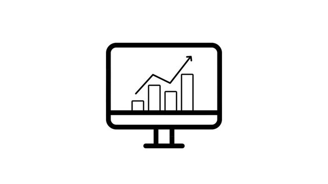 Monitor with Data Dashboard Line Icon. Animated desktop computer display showing growth chart and analytic dashboard line icon animation.