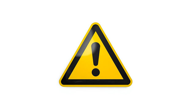 Yellow warning triangle sign with exclamation mark. Hazard alert icon for safety notice.