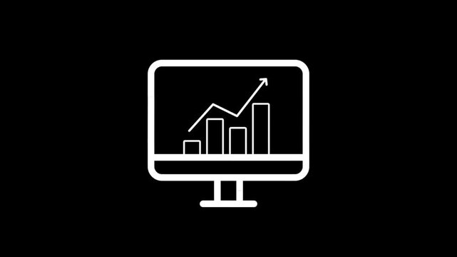 Monitor with Data Dashboard Line Icon. Animated desktop computer display showing growth chart and analytic dashboard line icon animation.