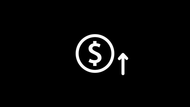 Dollar Price Increase Line Icon up side arrow animation. Minimalist line art dollar coin with rising arrow animated icon for inflation money growth and financial profit.