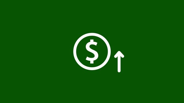 Dollar Price Increase Line Icon up side arrow animation. Minimalist line art dollar coin with rising arrow animated icon for inflation money growth and financial profit.