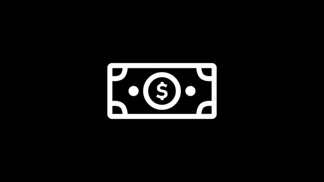 Dollar Banknote Money Line Icon. Animated line art dollar bill cash icon representing payment currency wealth and financial transaction. dollar note line icon animation.