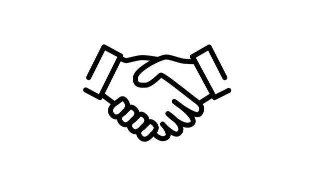 Business Handshake Deal Line Icon animation. Black line art handshake animated icon for business partnership deal agreement and professional collaboration.