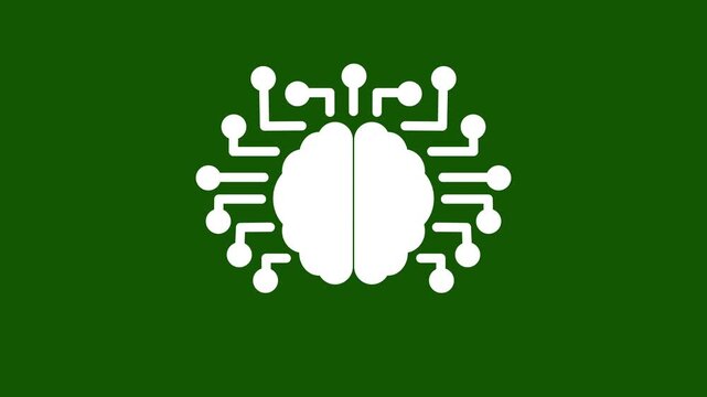 AI Brain Circuit Line Icon. Minimalist line art human brain with digital circuit nodes animated icon representing artificial intelligence machine learning and deep tech concept animation.