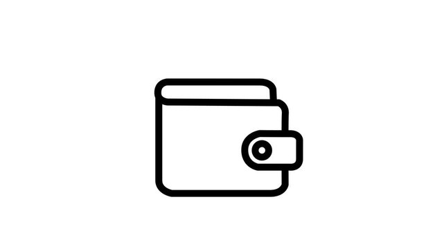 Leather Money Wallet Line Icon animation. Animated line art cash wallet icon representing personal finance savings electronic wallet and digital payment icon.