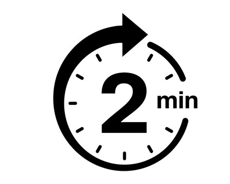Two minutes timer icon with circular arrow graphic duration countdown interval business deadline isolated