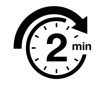 Two minutes time duration indicator icon with duration countdown interval business deadline isolated