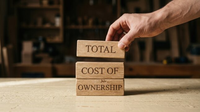 Total cost of ownership tco concept hand placing total block on cost of ownership blocks