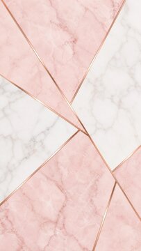 Pink and white marble pattern with rose gold geometric lines seamless texture