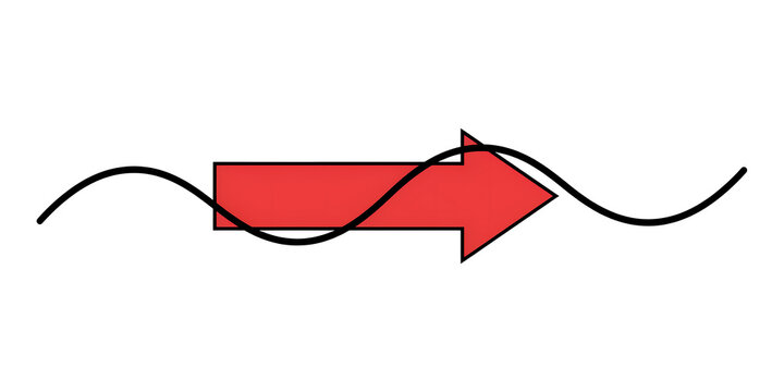 Red arrow icon on a black wave path for navigation with direction graphics navigation abstract isolated illustration indicator movement