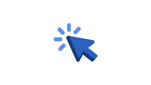 Blue mouse cursor pointer clicking on white background with interface internet computer navigation software technology
