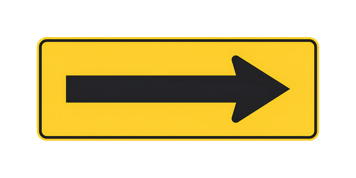 Yellow traffic road sign featuring a black arrow pointing to the right direction navigation indicator wayfinding isolated information movement