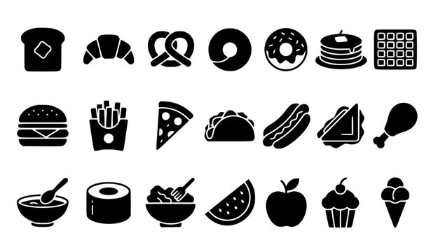 Monochrome Food Glyph Icon Pack for Restaurant and Menu
