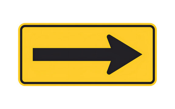 Right pointing arrow on a yellow highway traffic sign board with direction isolated background navigation rectangle transportation indicator