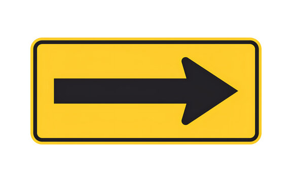 Yellow rectangular traffic sign with a black right pointing arrow direction isolated background navigation rectangle transportation indicator information