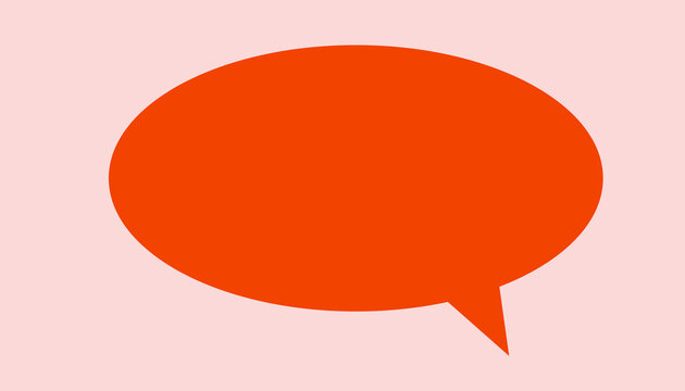 A single large vibrant orange speech bubble with a pointer on soft pink background. Minimalist composition ideal for announcements, quotes, or call to action elements.