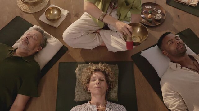 Top view of sound healing session at wellbeing center