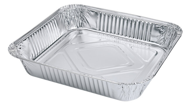 Shiny aluminum foil baking tray isolated on a transparent background, perfect for catering, cooking, or food preparation needs and culinary uses