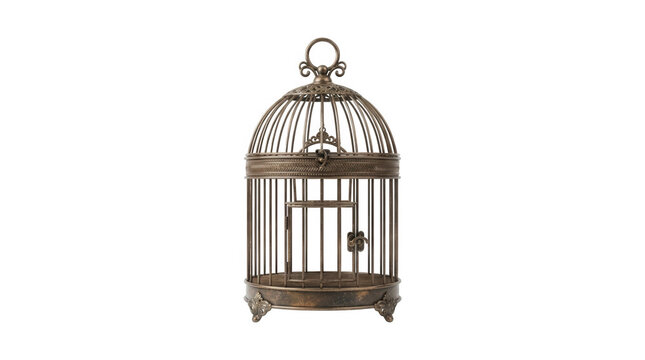 Vintage decorative metal birdcage isolated on transparent background