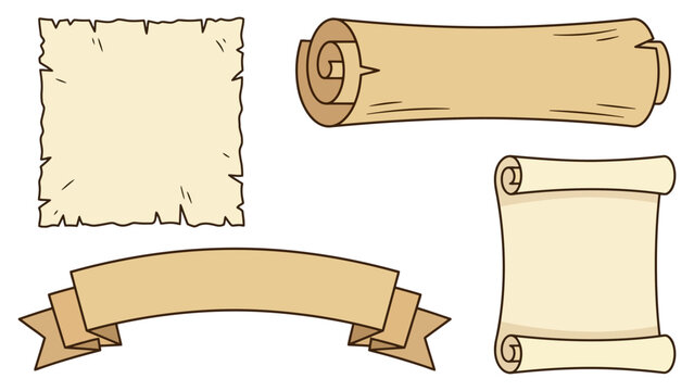 Set of old vintage paper scrolls and ribbon banners for design projects in cartoon style Vector