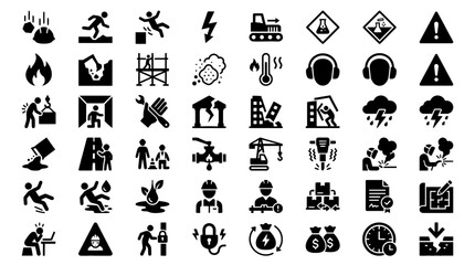 Fototapeta premium Set of construction safety and hazard warning icons silhouettes. EPS Editable