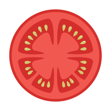 Fresh red tomato slice icon showing seeds and juicy pulp in a simple flat vector illustration Vector