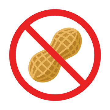 No peanuts allowed sign with a peanut icon crossed out by a red circle warning symbol Vector