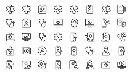 Fototapeta premium Set of medical and healthcare line icons for digital health applications. EPS Editable