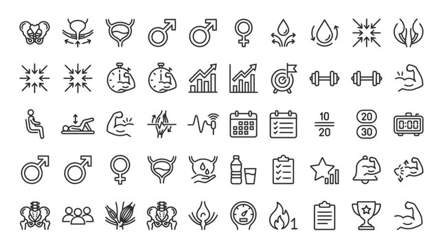 Set of medical and fitness icons outline style. EPS Editable